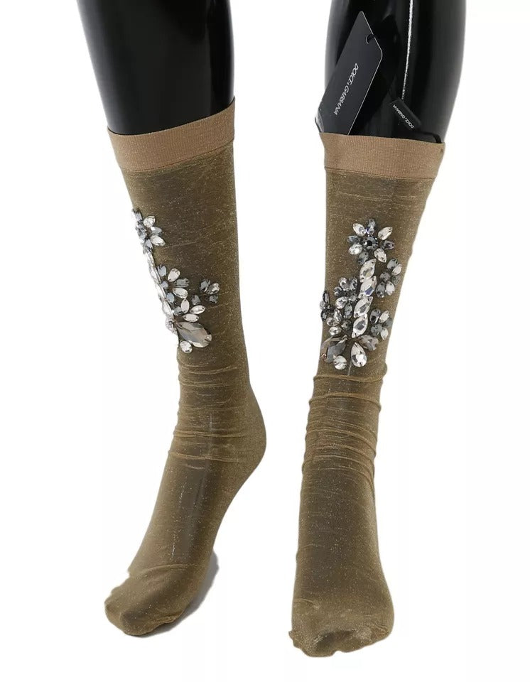 Chaussettes extensibles à fleurs et cristaux transparents Dolce &amp; Gabbana