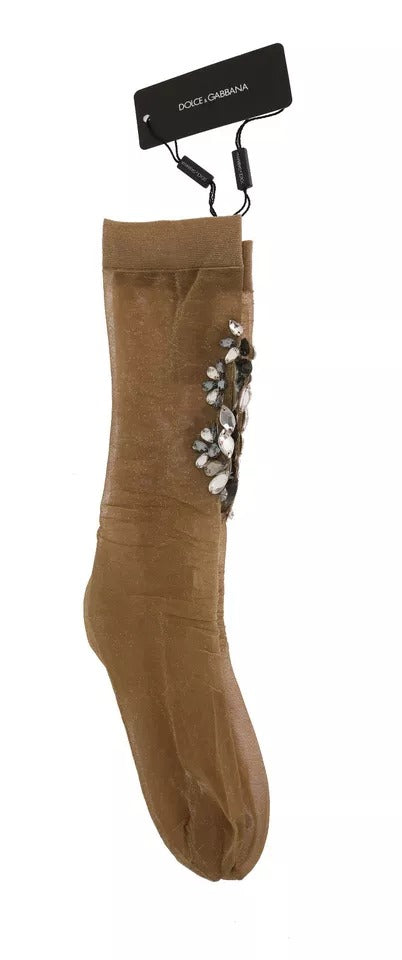 Chaussettes extensibles à fleurs et cristaux transparents Dolce &amp; Gabbana
