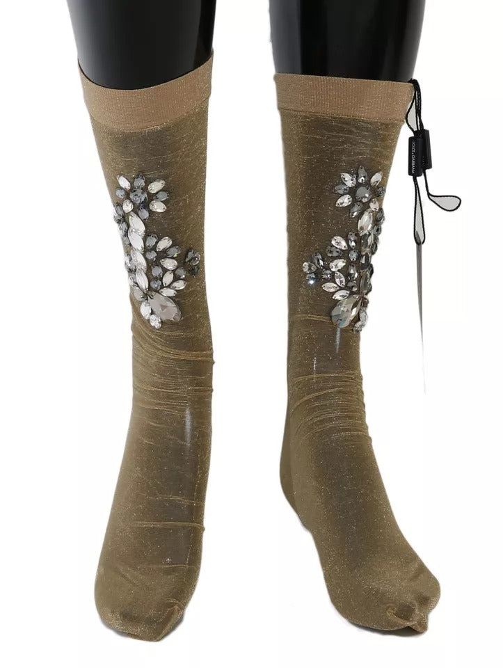 Chaussettes extensibles à fleurs et cristaux transparents Dolce &amp; Gabbana