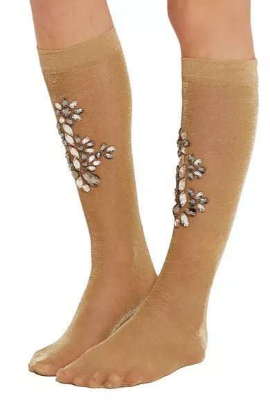 Chaussettes extensibles à fleurs et cristaux transparents Dolce &amp; Gabbana