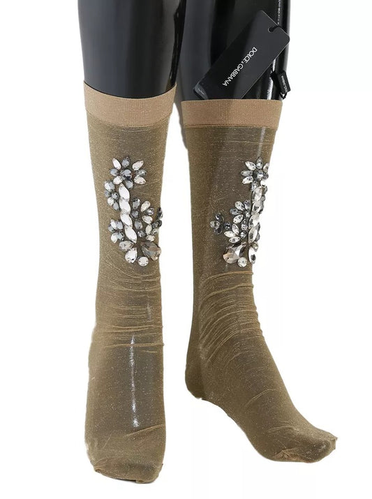Chaussettes extensibles à fleurs et cristaux transparents Dolce &amp; Gabbana