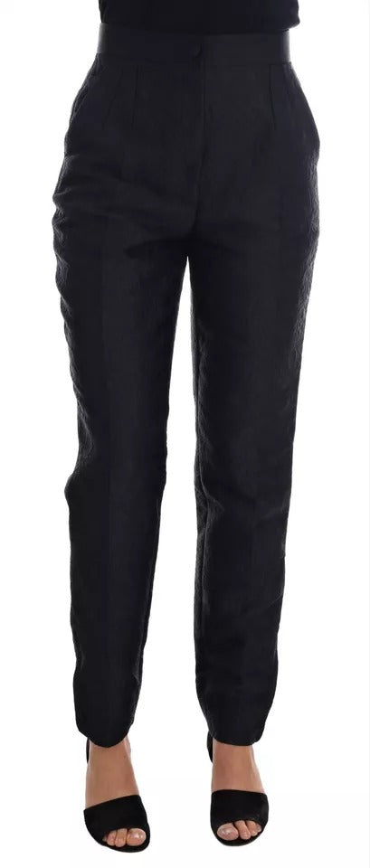 Pantalon taille haute en brocart floral noir Dolce &amp; Gabbana