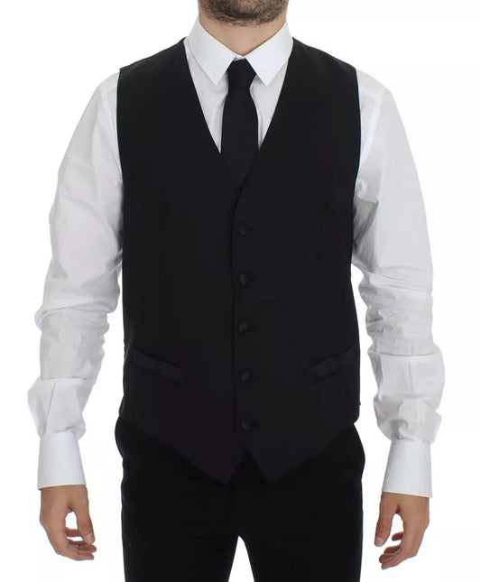 Dolce &amp; Gabbana Robe en laine et soie noire Gilet Veste Gilet