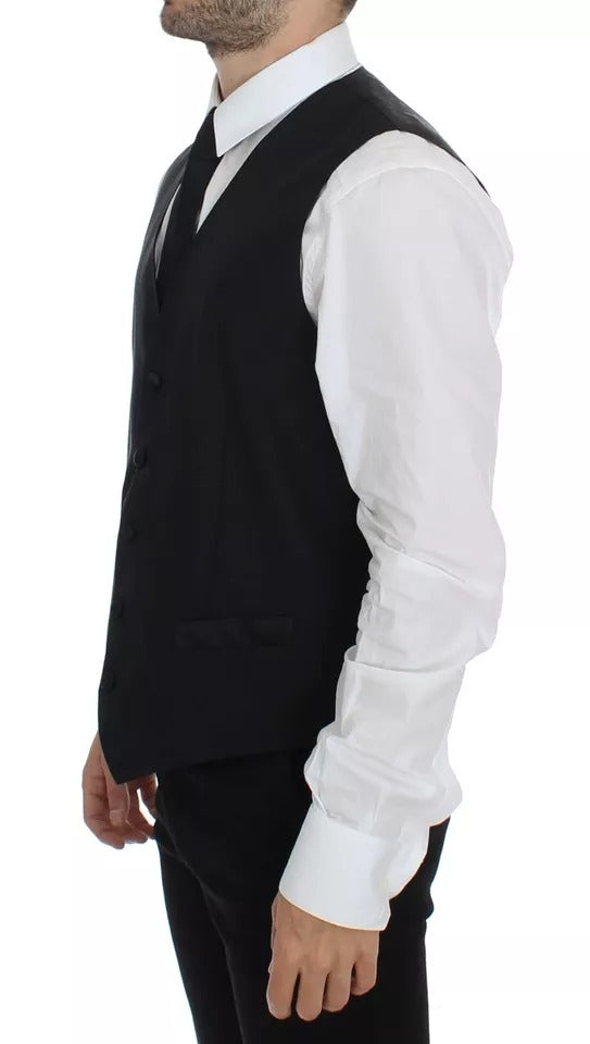 Dolce &amp; Gabbana Robe en laine et soie noire Gilet Veste Gilet