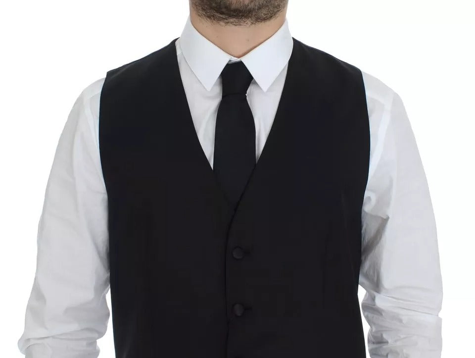 Dolce &amp; Gabbana Robe en laine et soie noire Gilet Veste Gilet