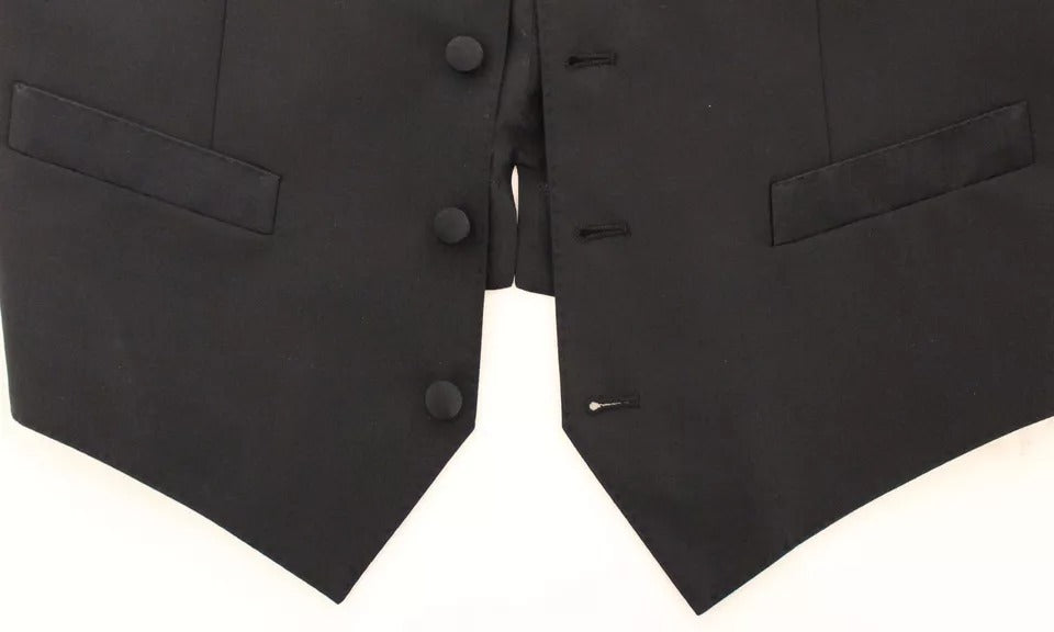 Dolce &amp; Gabbana Robe en laine et soie noire Gilet Veste Gilet