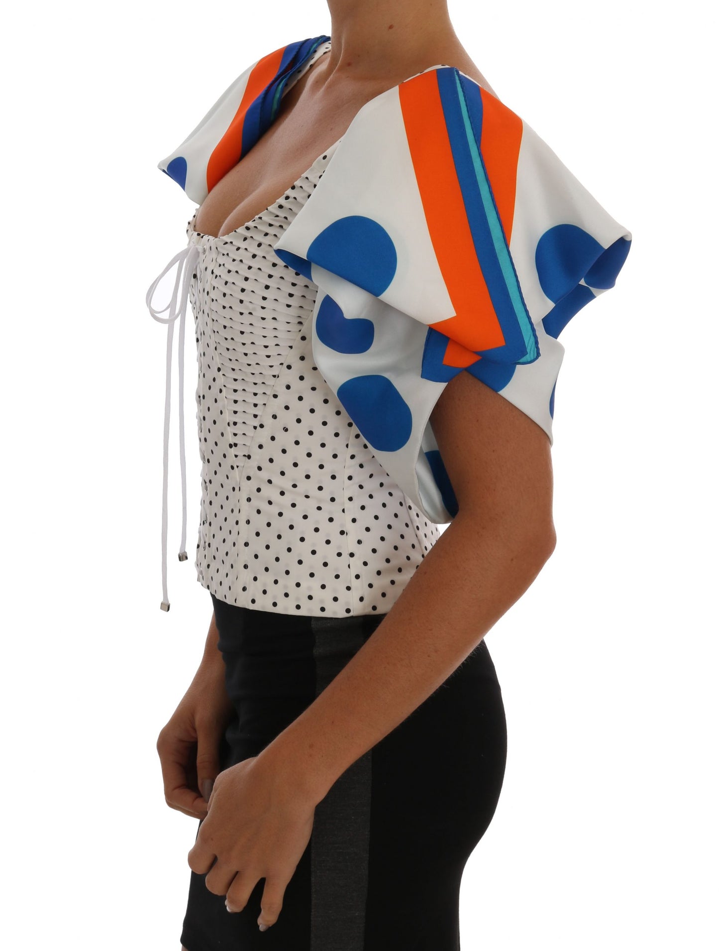 Dolce &amp; Gabbana – Weißes Korsett-Bustier-Oberteil aus gepunkteter Seide