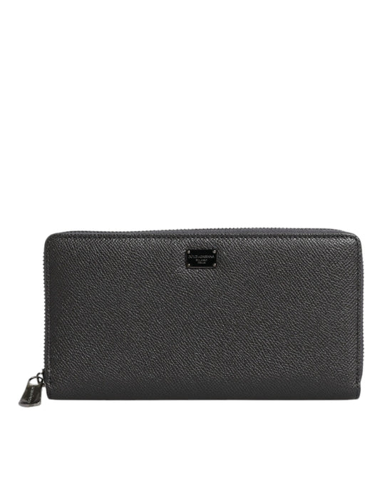Portefeuille continental zippé Dolce &amp; Gabbana en cuir gris foncé avec logo DG