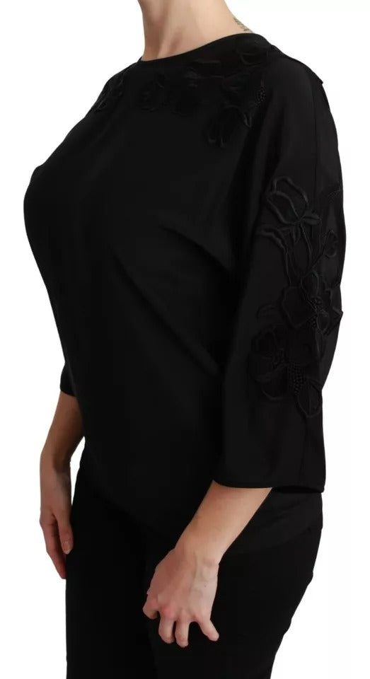 Chemisier en soie brodé de fleurs noires Dolce &amp; Gabbana