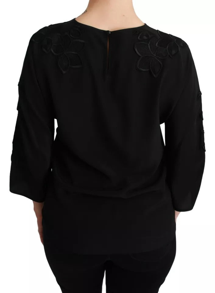 Chemisier en soie brodé de fleurs noires Dolce &amp; Gabbana