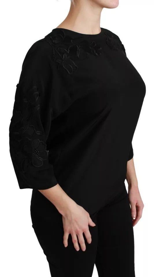 Chemisier en soie brodé de fleurs noires Dolce &amp; Gabbana
