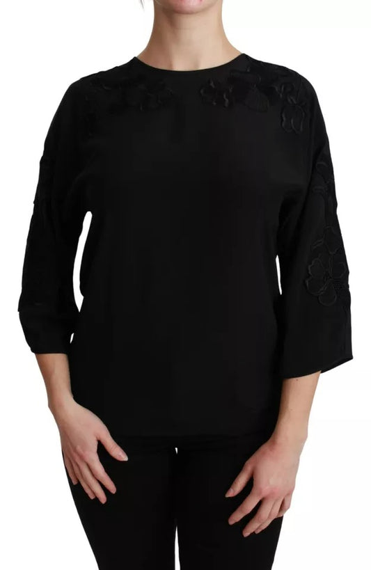 Chemisier en soie brodé de fleurs noires Dolce &amp; Gabbana