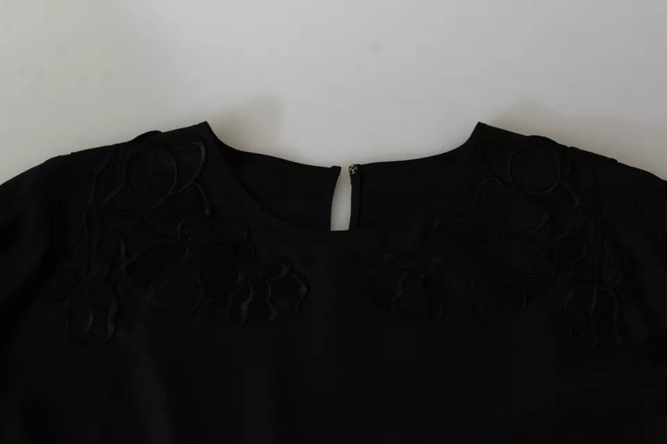Chemisier en soie brodé de fleurs noires Dolce &amp; Gabbana