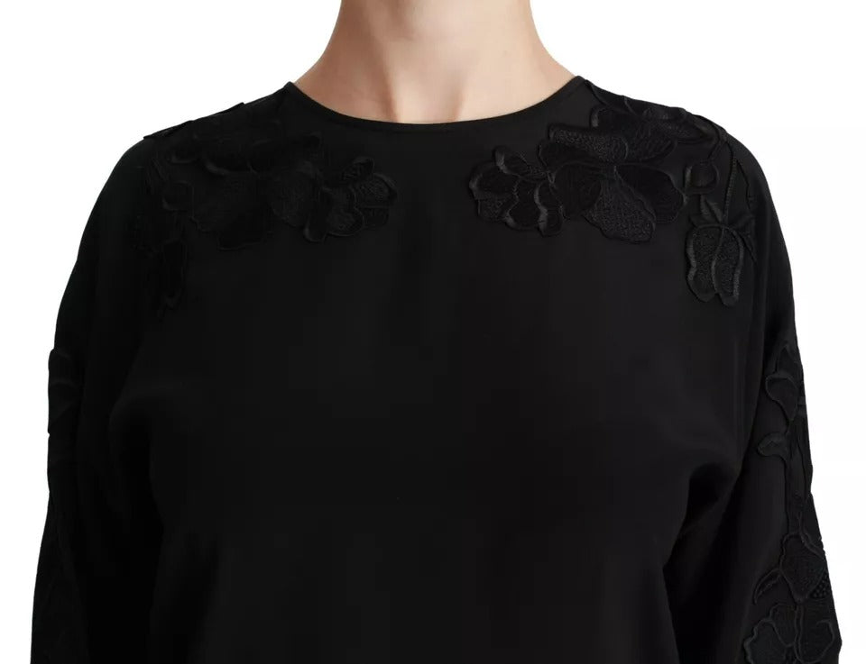 Chemisier en soie brodé de fleurs noires Dolce &amp; Gabbana