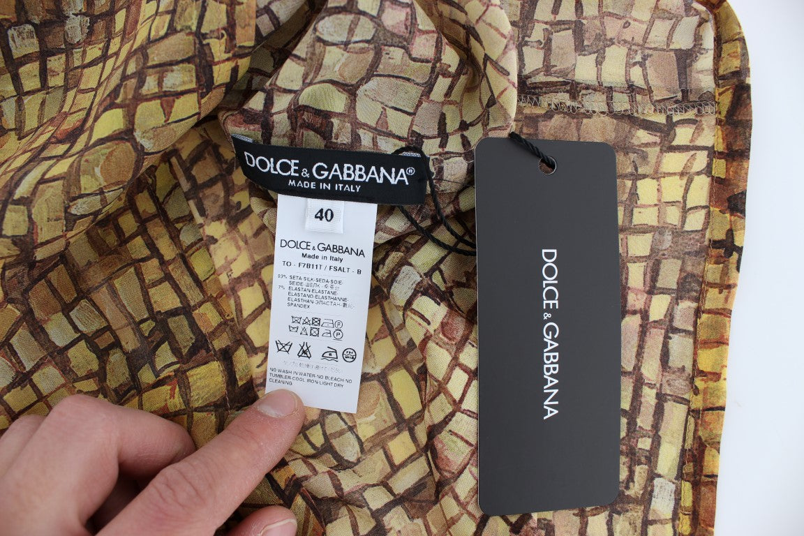 Dolce &amp; Gabbana – Mehrfarbiges Seidenblusen-T-Shirt mit Mosaik-Print