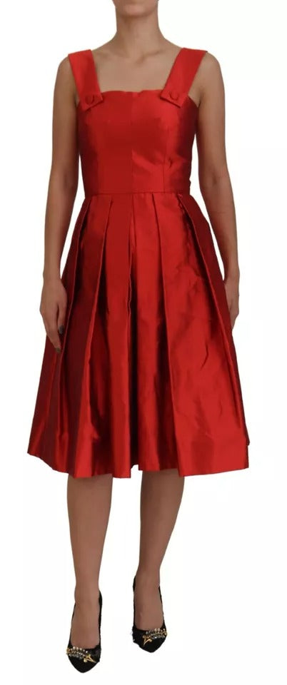 Robe mi-longue plissée en satin de soie rouge Dolce &amp; Gabbana