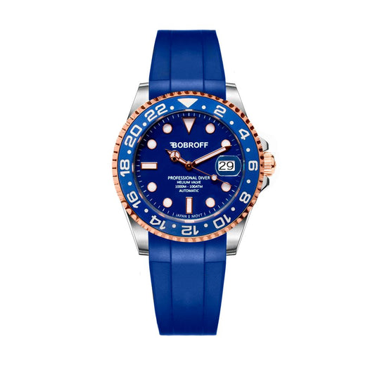 Bobroff-Armbanduhr aus schwarzem Kautschuk