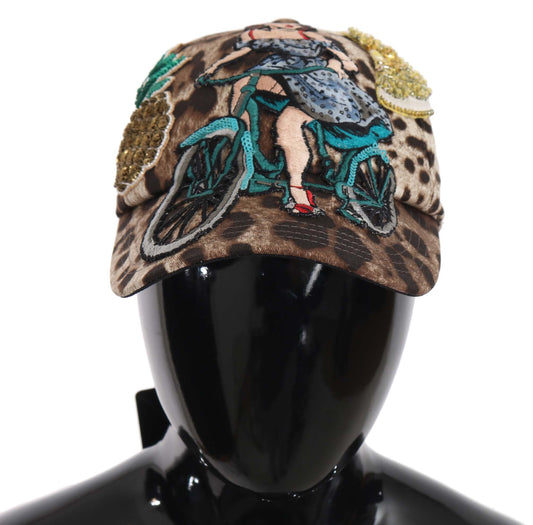 Casquette de baseball Dolce &amp; Gabbana à sequins léopard marron et appliques Sicily