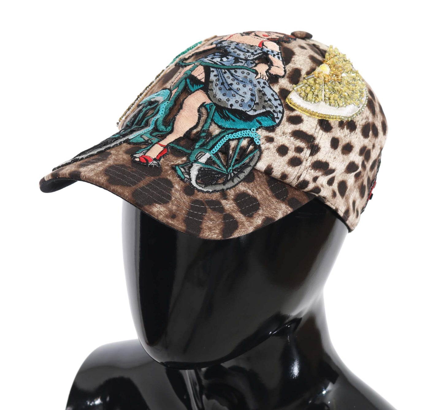 Casquette de baseball Dolce &amp; Gabbana à sequins léopard marron et appliques Sicily