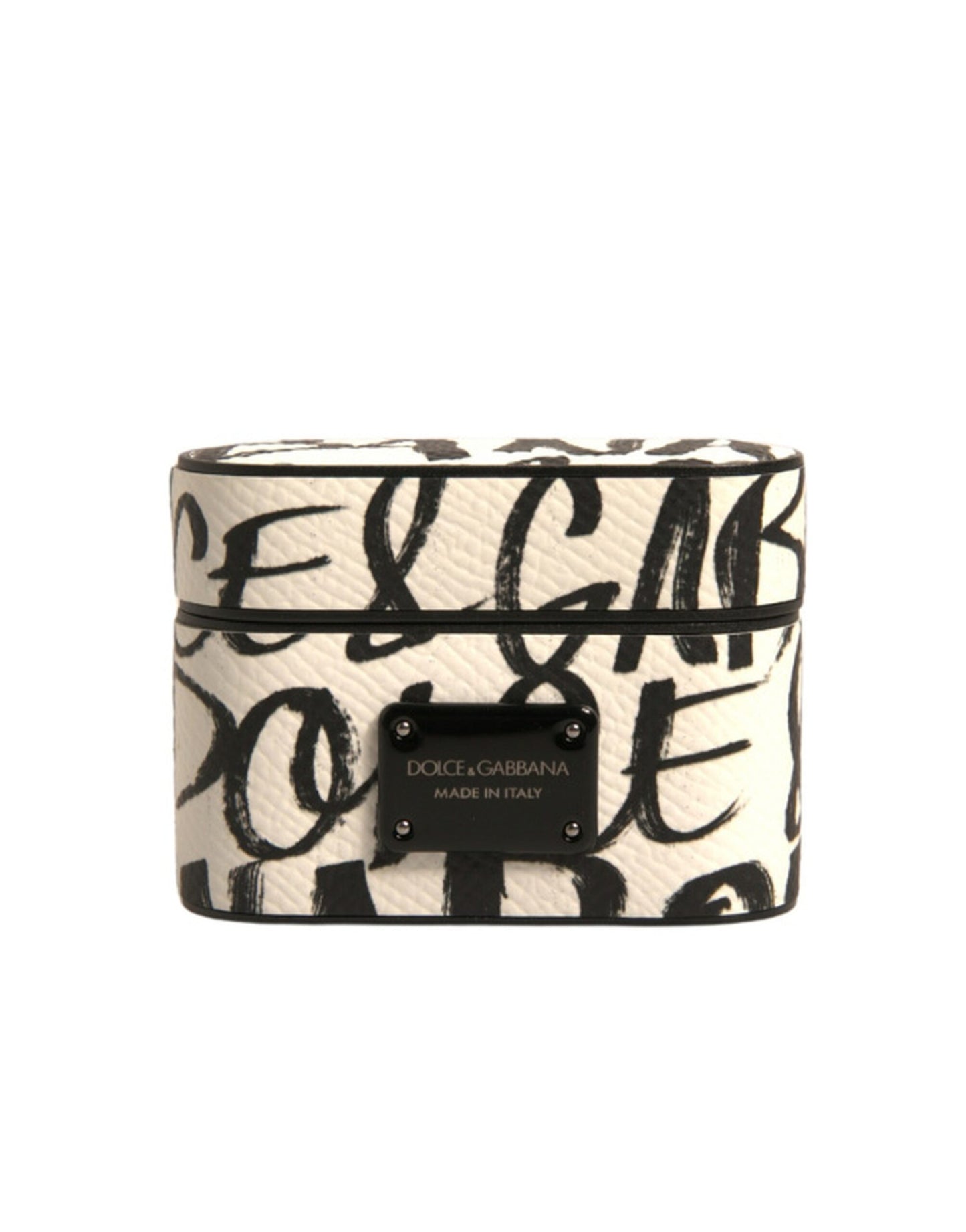 Étui pour Airpods Dolce &amp; Gabbana en cuir noir et blanc avec logo en relief