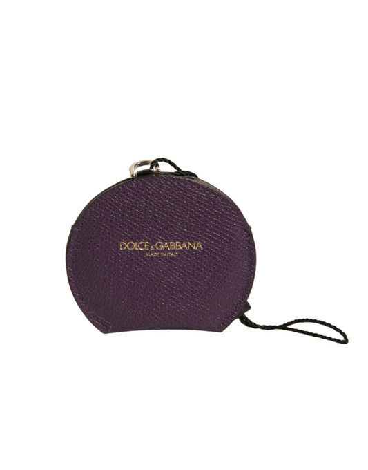 Porte-miroir à main rond en cuir de veau violet Dolce &amp; Gabbana avec logo