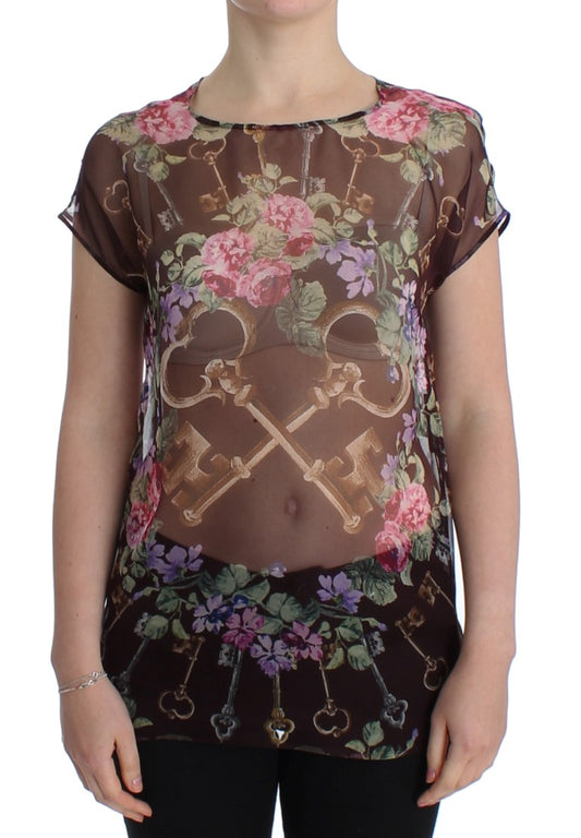 T-shirt chemisier en soie à imprimé floral Black Key de Dolce &amp; Gabbana