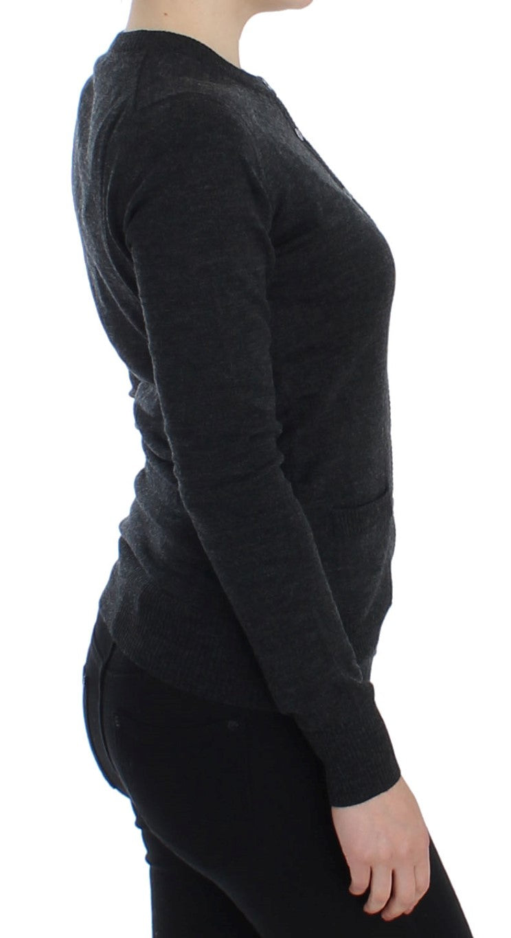 Pull cardigan à boutons en laine grise Dolce &amp; Gabbana