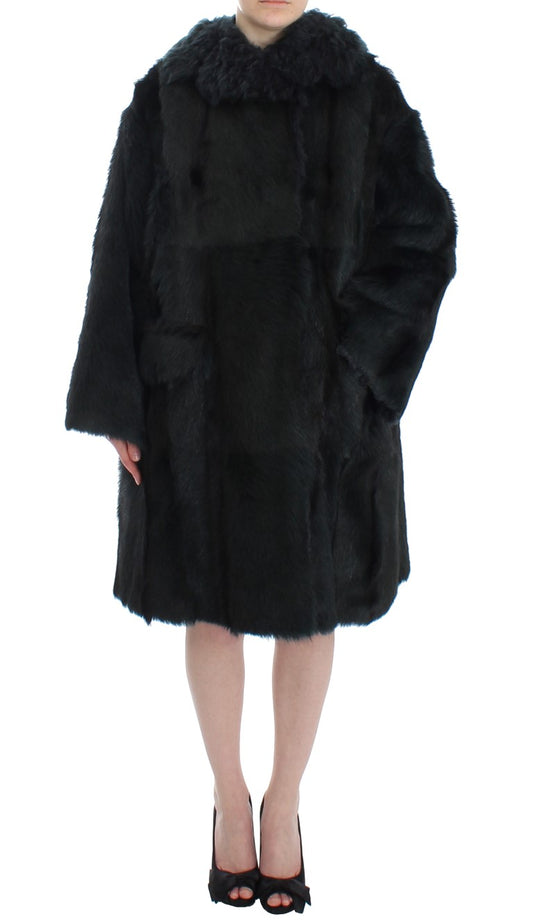 Dolce &amp; Gabbana Manteau long en peau lainée de chèvre noire