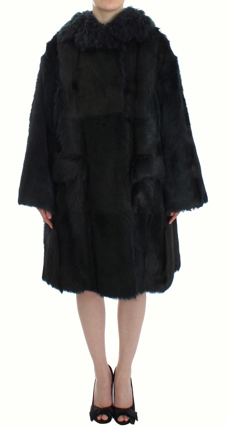 Dolce &amp; Gabbana Manteau long en peau lainée de chèvre noire