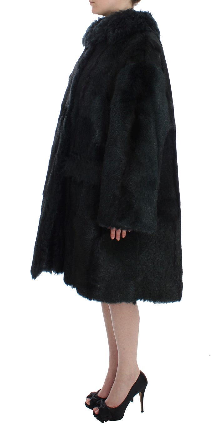 Dolce &amp; Gabbana Manteau long en peau lainée de chèvre noire