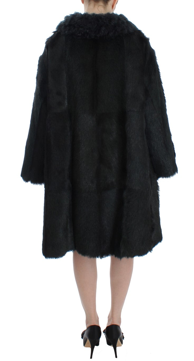Dolce &amp; Gabbana Manteau long en peau lainée de chèvre noire
