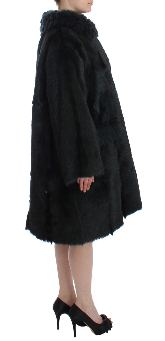 Dolce &amp; Gabbana Manteau long en peau lainée de chèvre noire