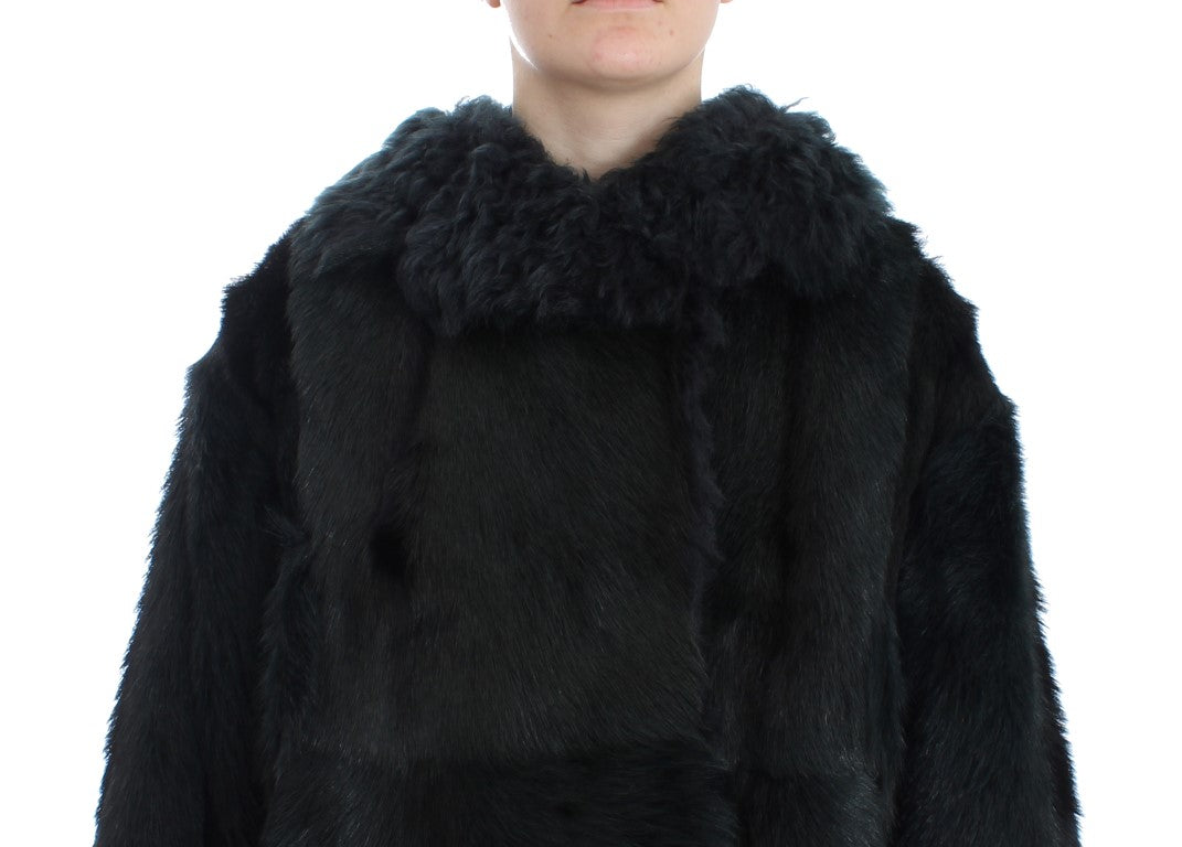 Dolce &amp; Gabbana Manteau long en peau lainée de chèvre noire