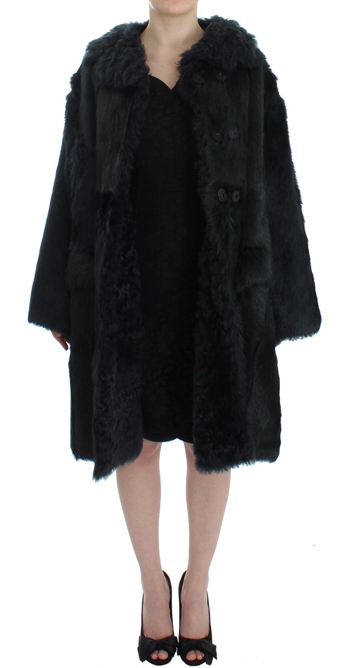 Dolce &amp; Gabbana Manteau long en peau lainée de chèvre noire