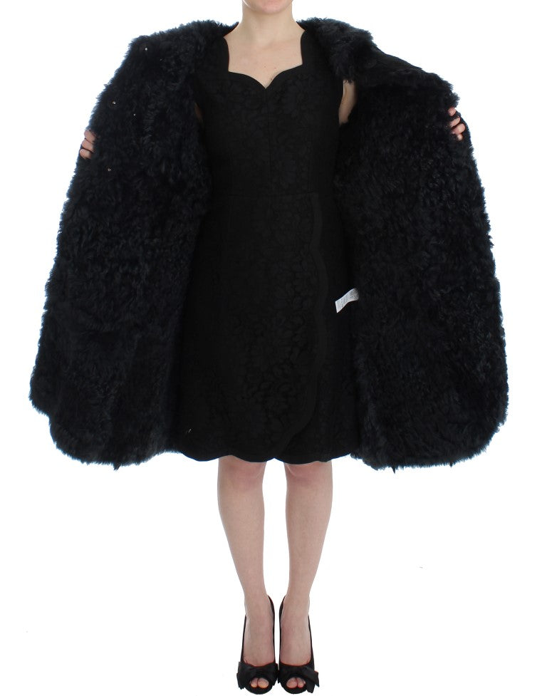 Dolce &amp; Gabbana Manteau long en peau lainée de chèvre noire