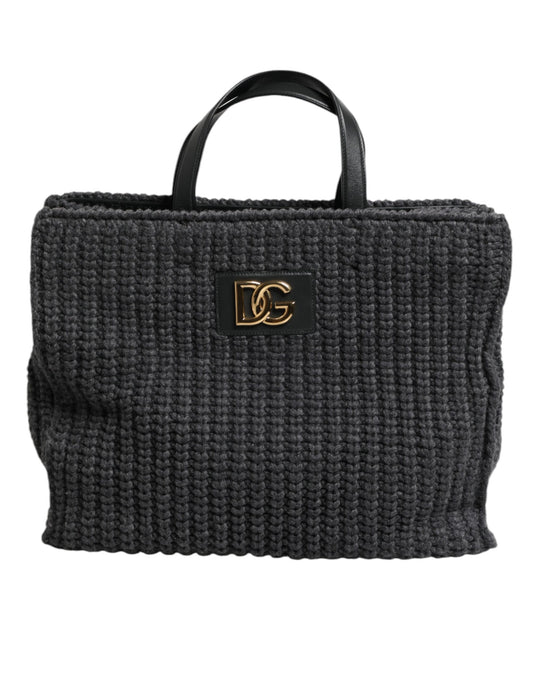 Grand sac cabas noir en maille crochetée Dolce &amp; Gabbana avec logo DG