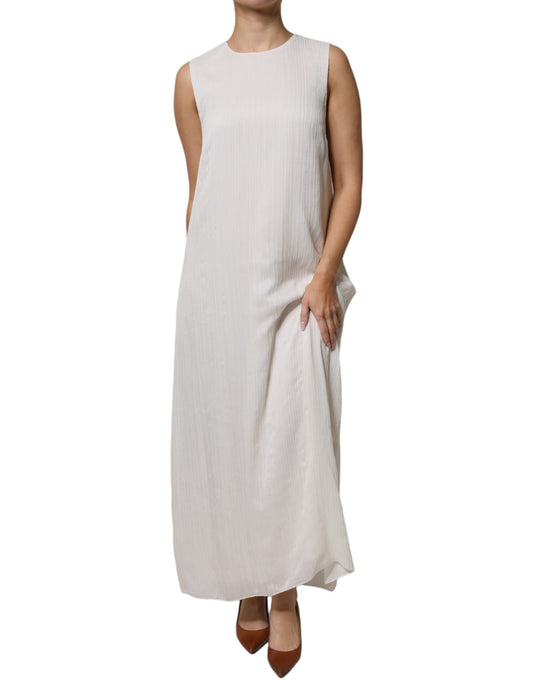 Robe longue blanche sans manches à col rond et coupe droite Peserico