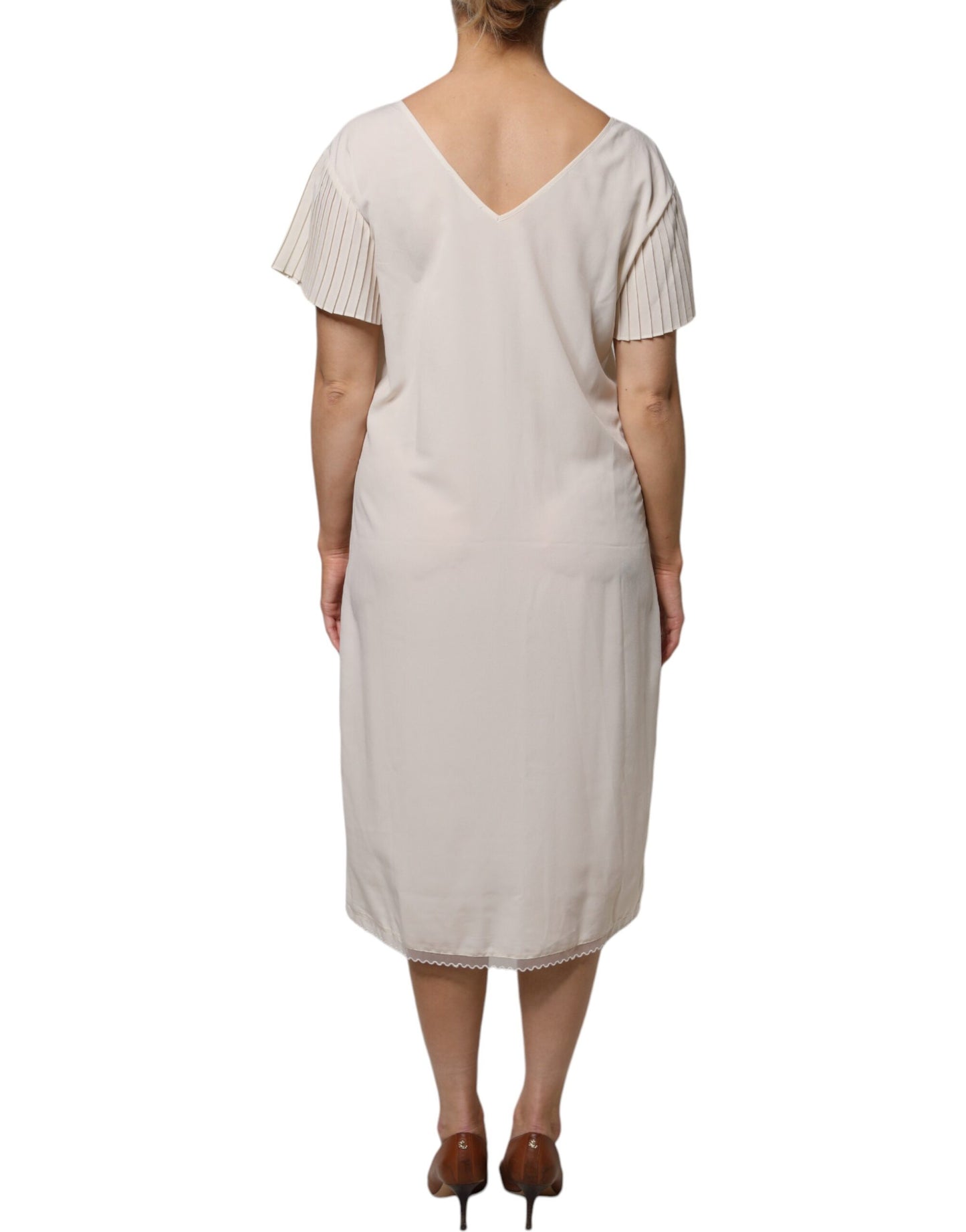 Robe mi-longue droite à manches courtes et col en V Peserico blanc cassé