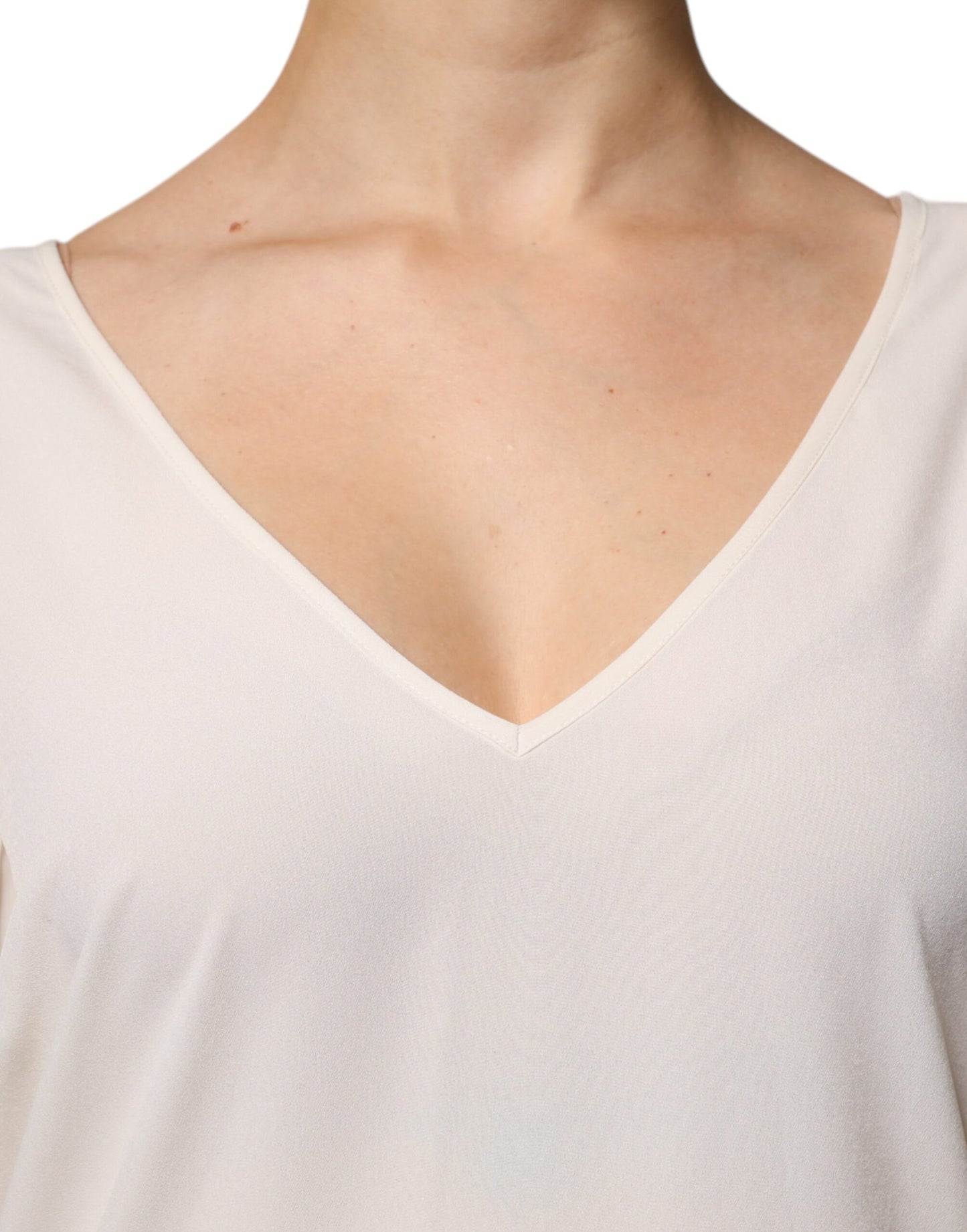 Robe mi-longue droite à manches courtes et col en V Peserico blanc cassé