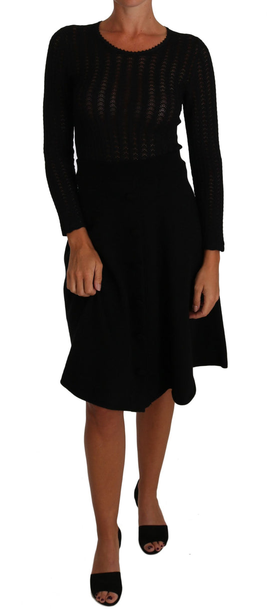 Robe fourreau en laine tricotée noire Dolce &amp; Gabbana à manches longues