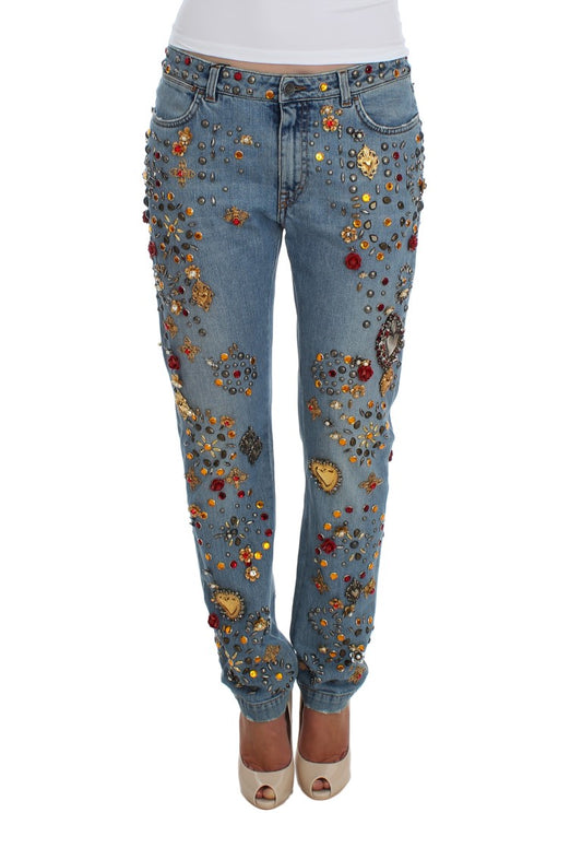 Jean Dolce &amp; Gabbana orné de cœurs et de roses en cristal