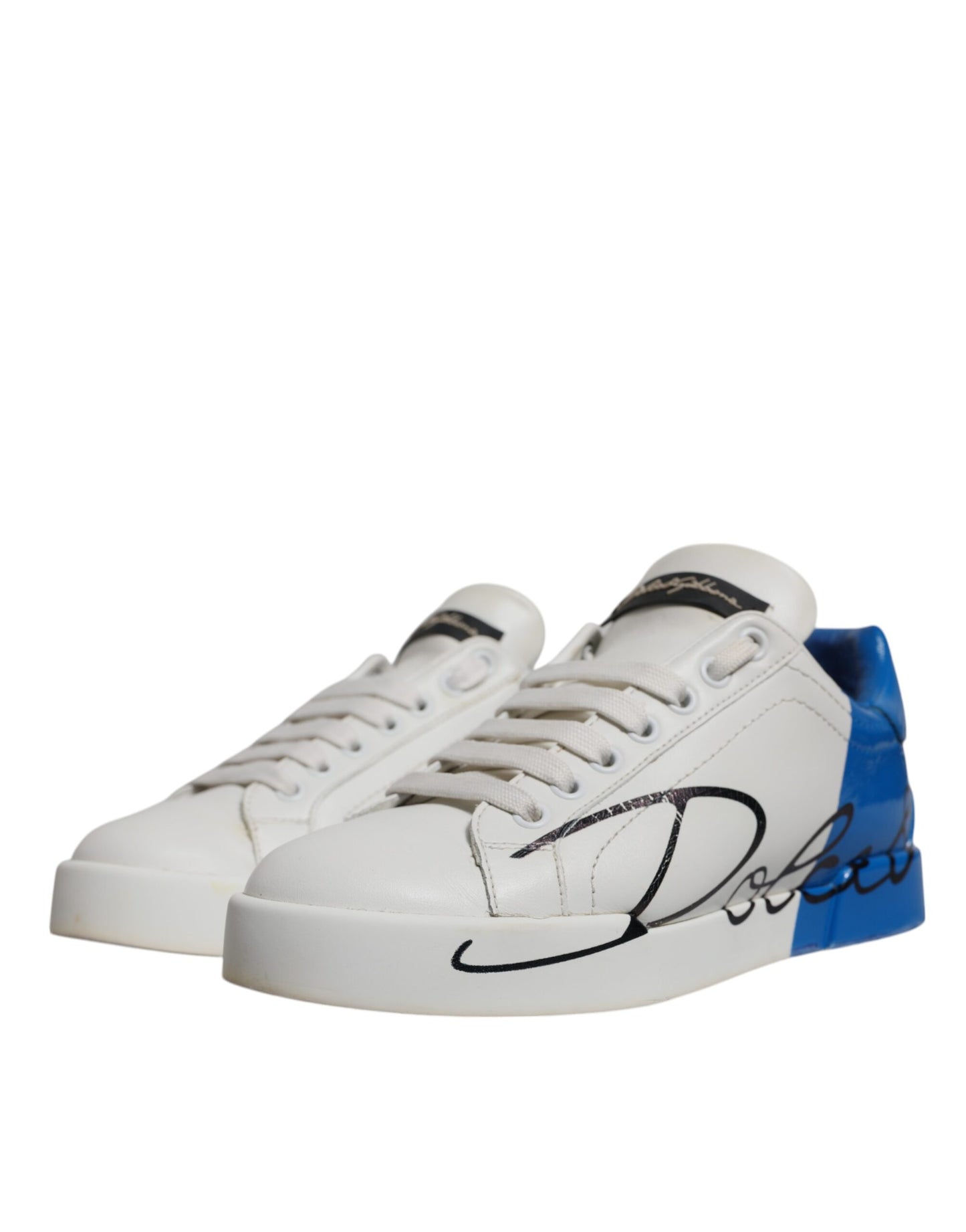 Dolce &amp; Gabbana Weiß Blau Logo Portofino Sneakers Schuhe