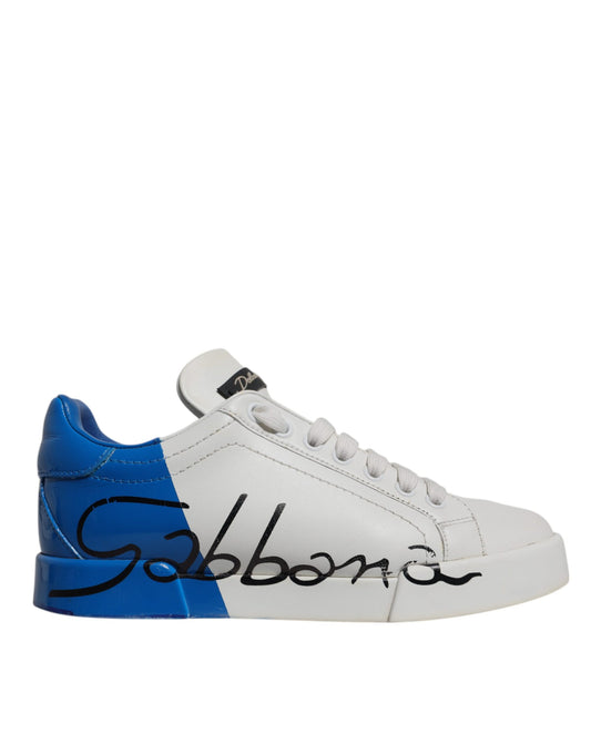 Dolce &amp; Gabbana Weiß Blau Logo Portofino Sneakers Schuhe