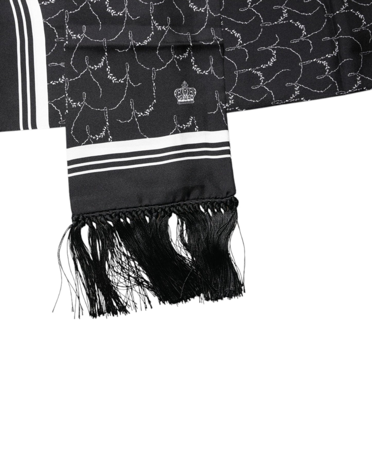 Dolce & Gabbana Black Patterned Skinny Fringes Shawl Scarf