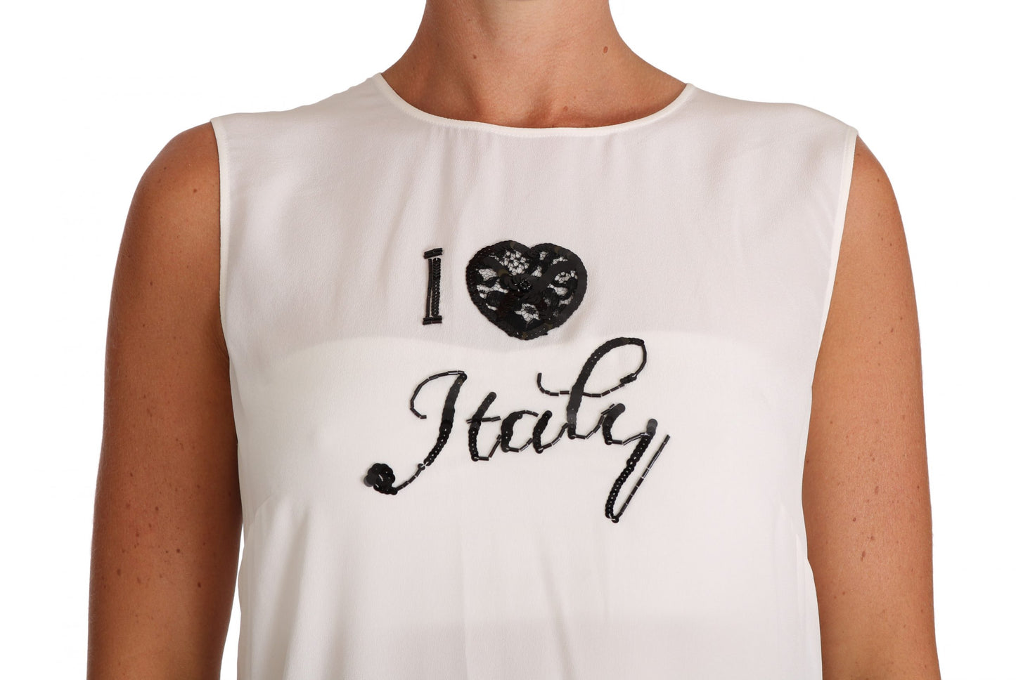 Dolce &amp; Gabbana – Camisole-T-Shirt „I LOVE ITALY“ aus weißer Seide