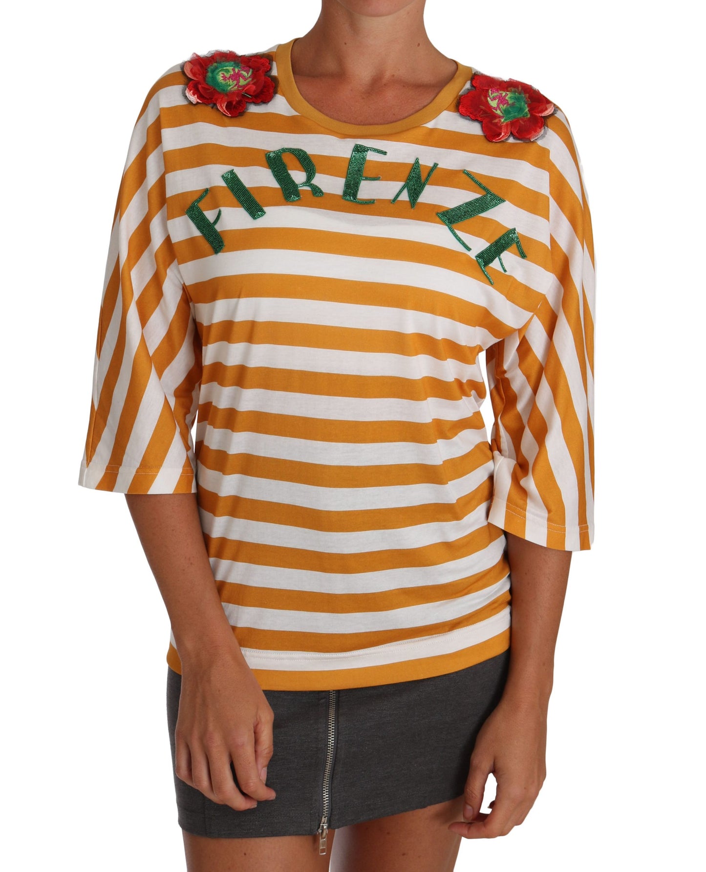 Dolce &amp; Gabbana – T-Shirt „Firenze“ in Weiß und Orange