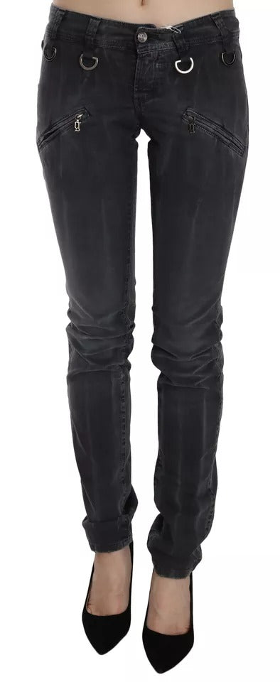 Jean skinny taille basse gris délavé John Galliano avec fermeture éclair sur le côté