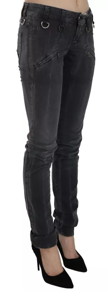 Jean skinny taille basse gris délavé John Galliano avec fermeture éclair sur le côté