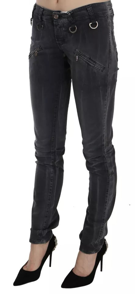 Jean skinny taille basse gris délavé John Galliano avec fermeture éclair sur le côté