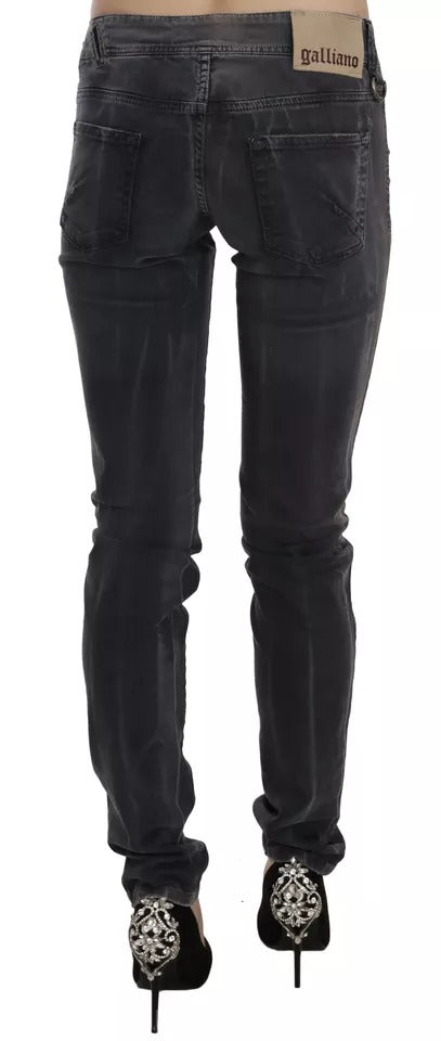 Jean skinny taille basse gris délavé John Galliano avec fermeture éclair sur le côté